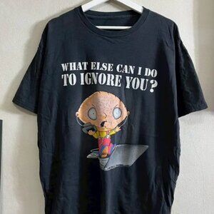 Vintage Family Guy Stewie Griffin Graphic Tee - Funny Ignore You Black Shirt